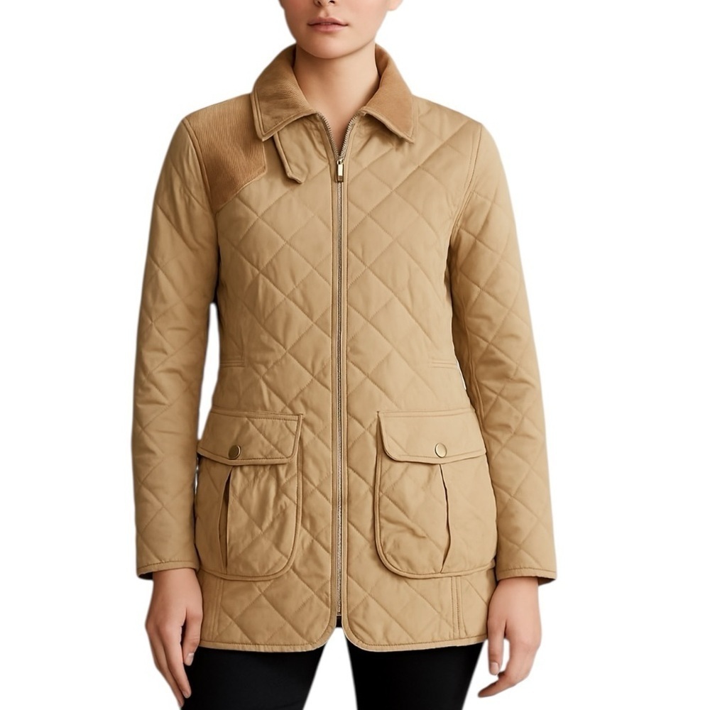 Lauren Ralph Lauren - Quilted Tan Jacket Corduroy Collar Sz M